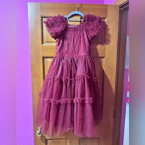 Ivy City Co Burgundy Tulle Ruffle Dress